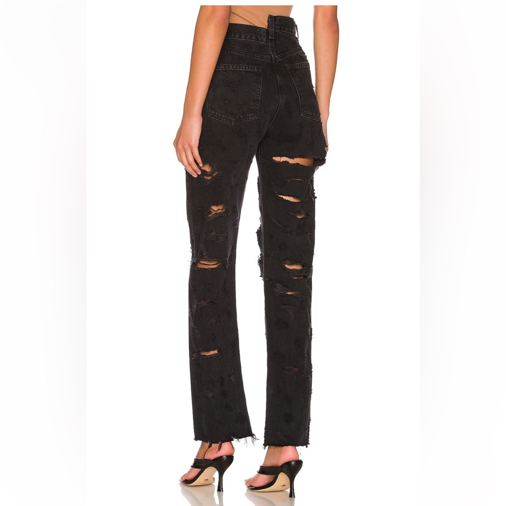 AGOLDE Criss Cross Jeans Black Distressed Denim Straight Leg Boot Cut High Rise - Picture 3 of 4